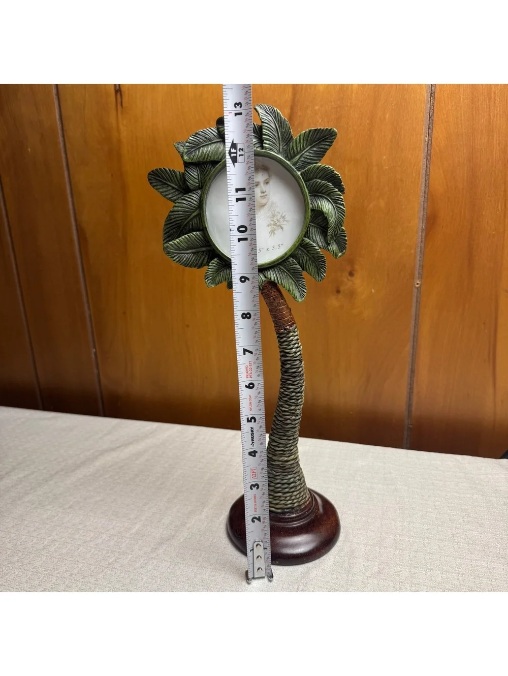 Vintage Palm Tree Picture Frame 13” Tall Tropical Coastal 3.5” Round Photo